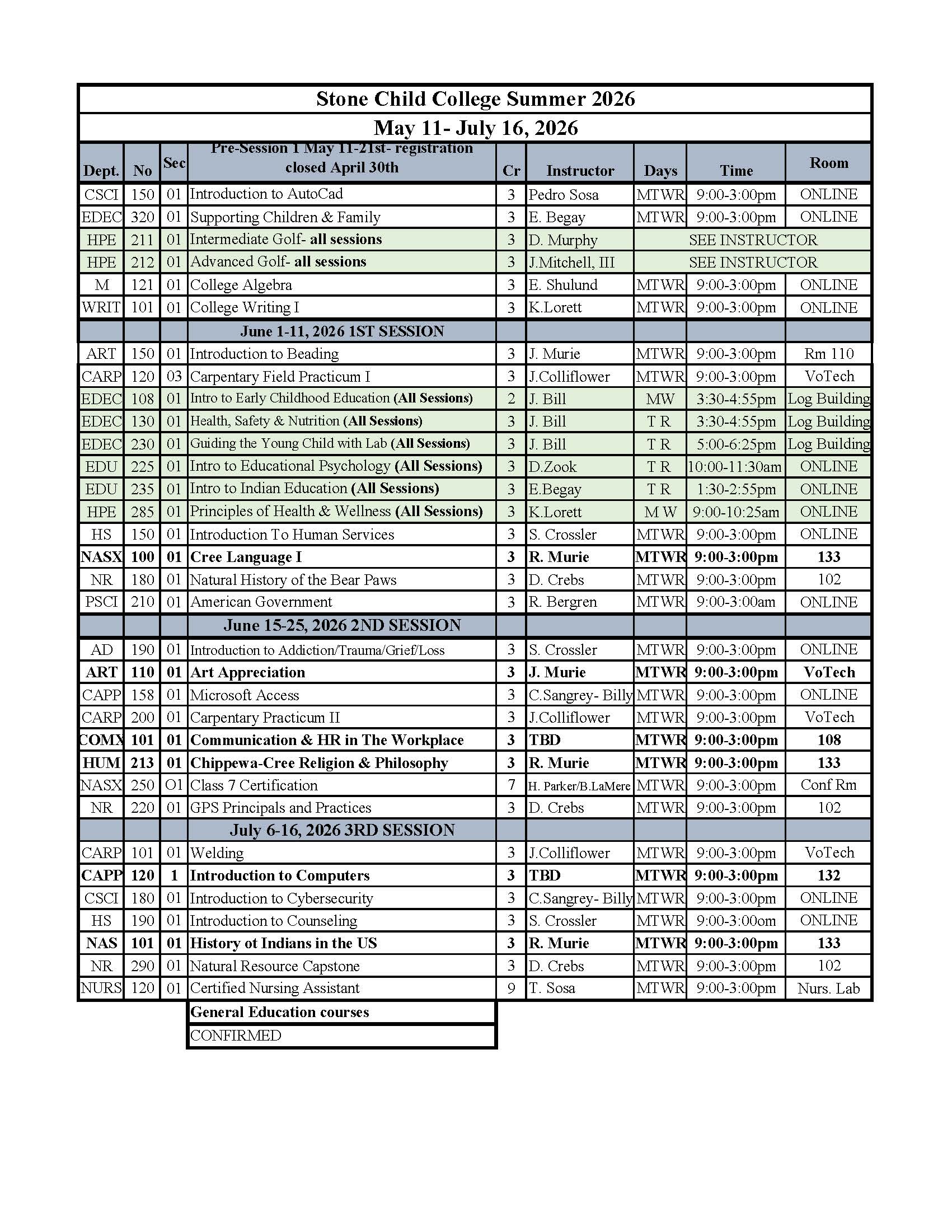 Summer Schedule 2026 WT